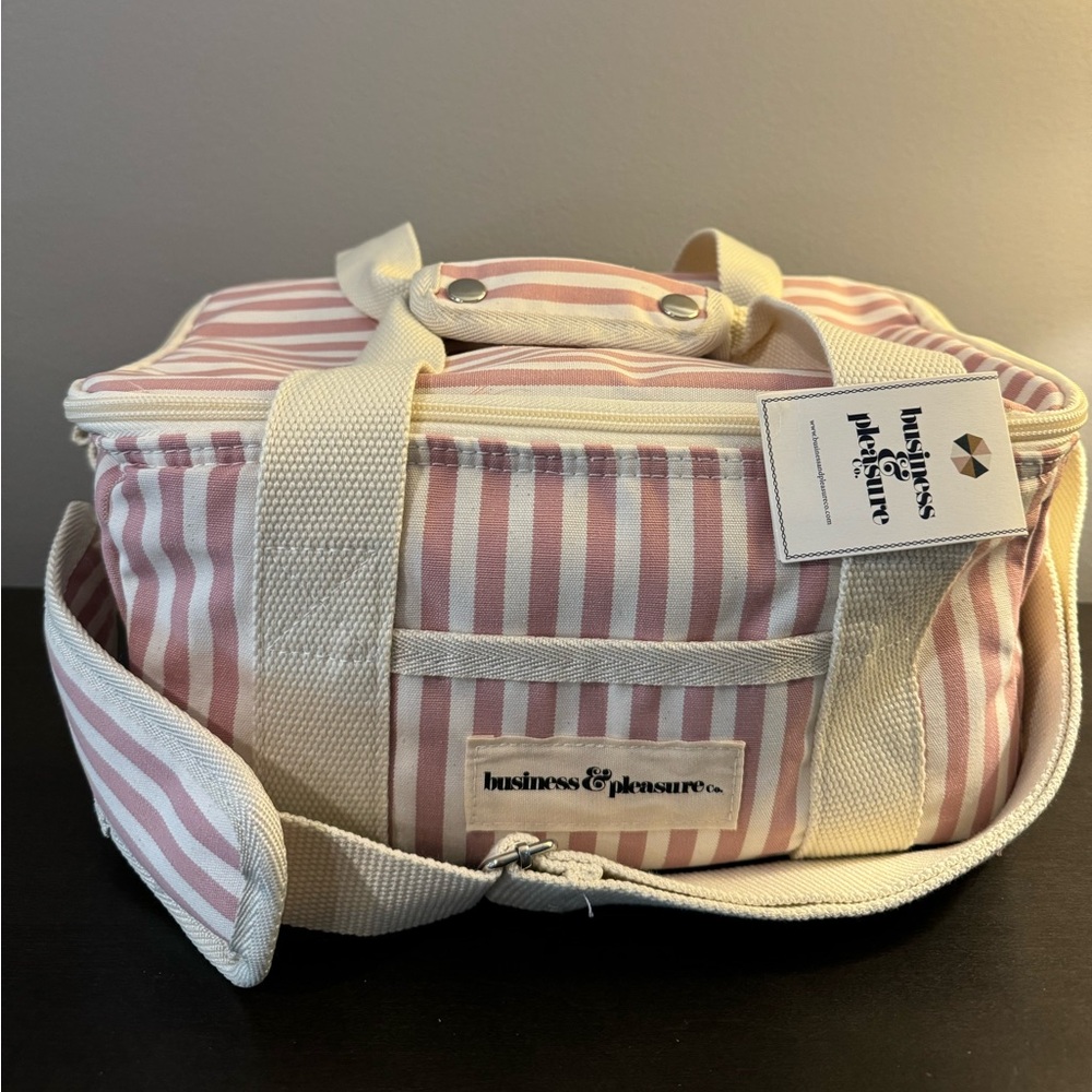 Business & Pleasure Co. Cooler Lunch Bag Pink Striped Bag 12 x 7.5 x 5.5 NWT